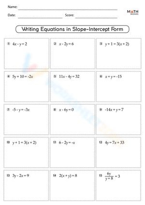 Writing Equations: Slope-Intercept Form Worksheet