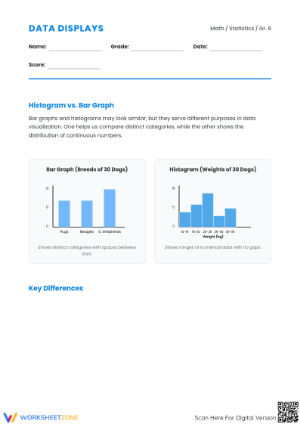 Histogram vs Bar Graph Worksheet | Grade 6 Printable