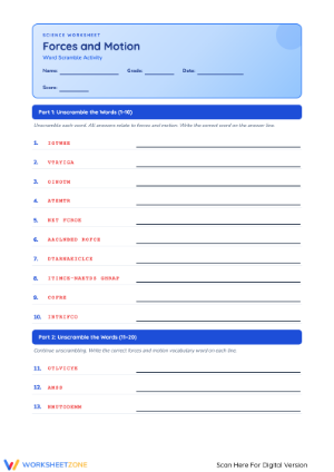 Forces & Motion Word Scramble: Fun Activity