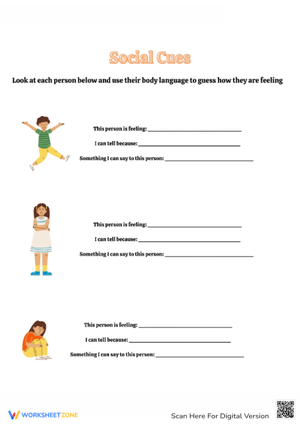 Social Cues Worksheet for Emotional Learning