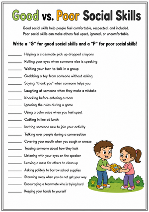 Essential Social Skills Worksheet | Grades 1-3 Ready