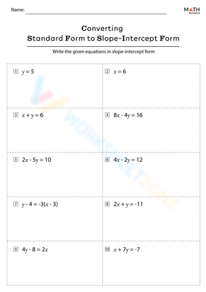 Convert to Slope-Intercept Form Worksheet
