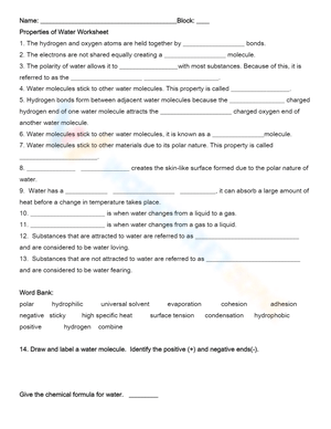Discover Water Properties Worksheet
