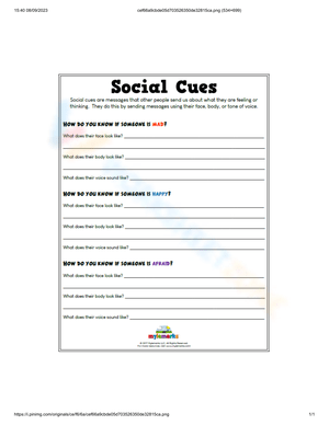 Understanding Social Cues Worksheet