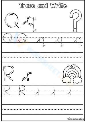 Tracing Alphabet Letters Q and R Worksheet