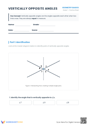 Essential 7.G.B.5 Worksheet: Vertical Angles Grade 7 Ready