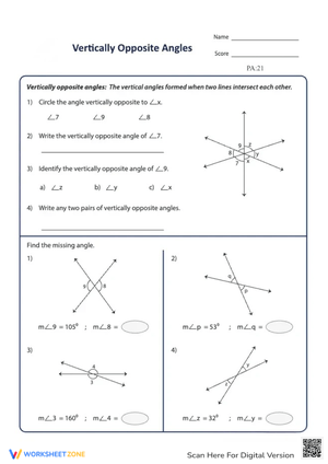 Vertically Opposite Angles Practice for Students