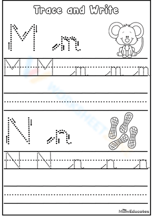 Letters M and N Tracing Worksheet