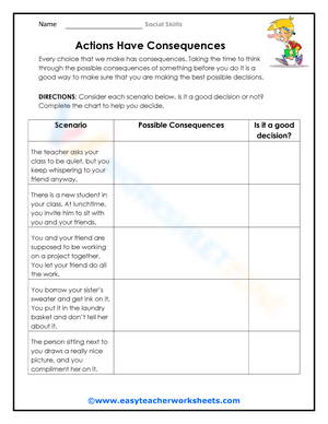 Actions Have Consequences Worksheet