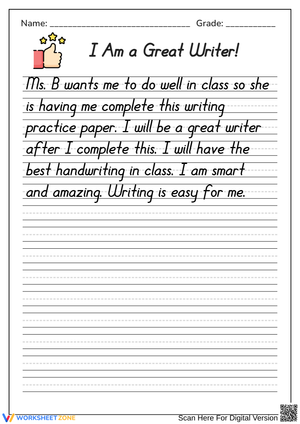 "I Am a Great Writer" Handwriting and Copywork Practice