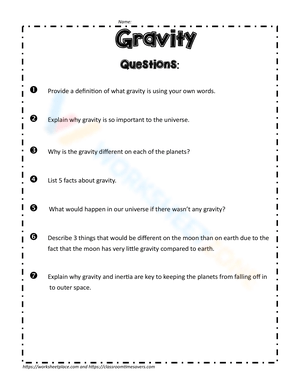 Free Printable Gravity Worksheets For Teaching & Learning