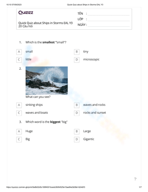 Quick Quiz: Ships in Storms Worksheet