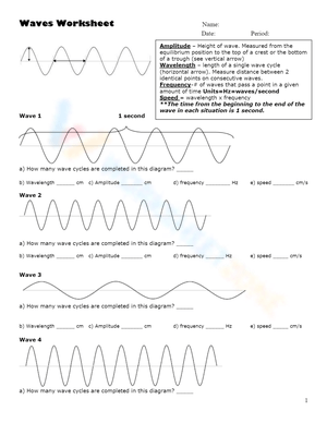 Secondary Wave Worksheet for Science
