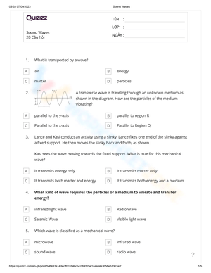 Sound Waves Worksheet for Grade 7