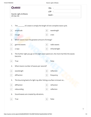 Exploring Sound and Light Waves Worksheet