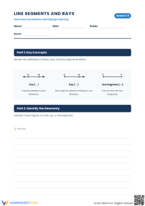 Essential Line Segments and Rays Worksheet | Grade 6-8