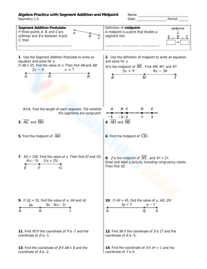 Algebra Practice with Segment Addition