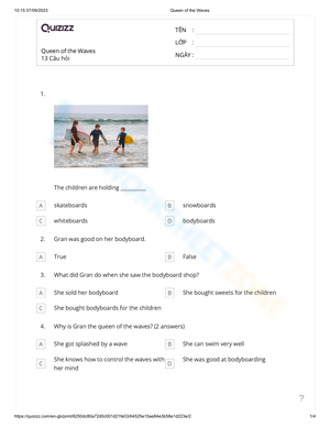 Queen of The Waves Worksheet