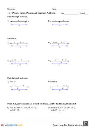 Points, Lines, Planes and Segment Addition