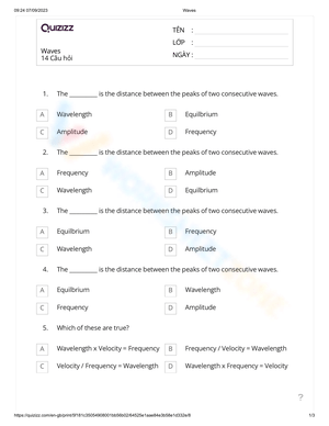 Wave Quiz for Grade 8