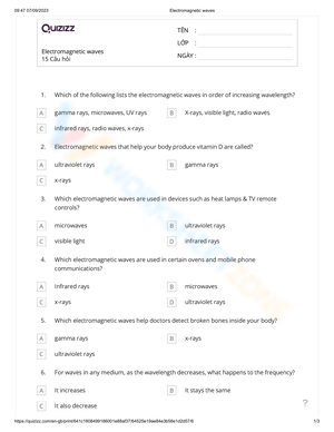 Electromagnetic Waves Worksheet