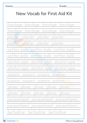 First Aid Kit Vocabulary Worksheet