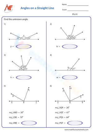 Angles on a Straight Line Worksheet – Find the Unknown Angle
