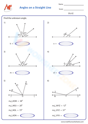 Angles on a Straight Line – Unknown Angle Worksheet