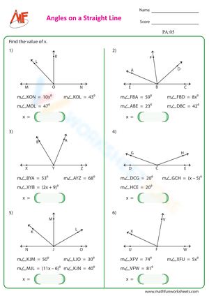 Angles on a Straight Line Worksheet – Solve for x and Angle Measures