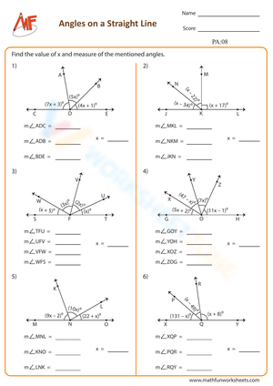 Angles on a Straight Line Worksheet