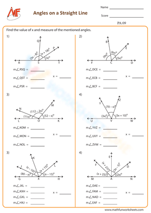 Angles on a Straight Line Worksheet – Solve for x and Angle Measures