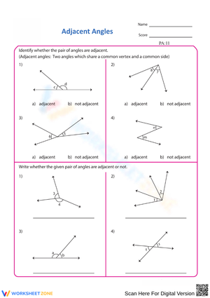 Adjacent Angles Worksheet – Identify and Classify Angle Pairs
