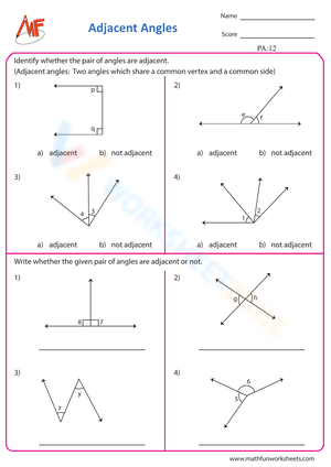 Identifying Adjacent Angles Practice Worksheet
