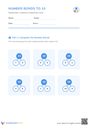 Number Bonds to Ten Worksheet