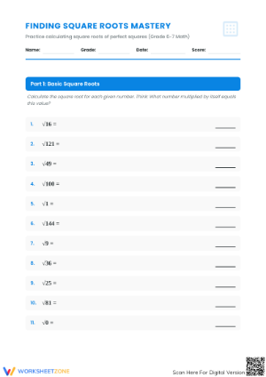 Essential Square Roots Practice Worksheet | Grades 6-7