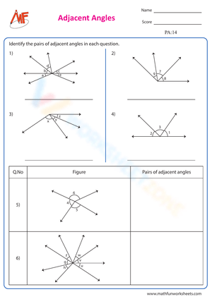 Adjacent Angles Worksheet – Identify Pairs of Adjacent Angles