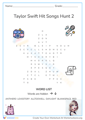 Taylor Swift Songs Word Hunt