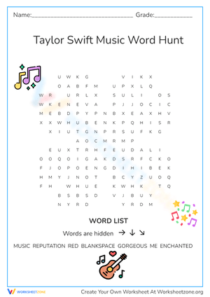 Taylor Swift Music Word Hunt