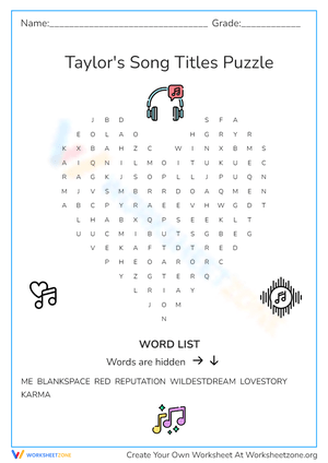 Taylor Swift Word Search