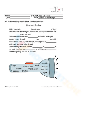 Light and Shadow Worksheet