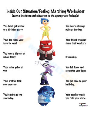 Inside Out: Situation and Feelings Matching Worksheet