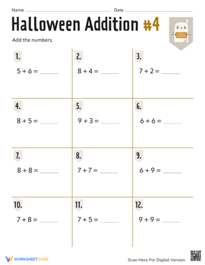 Halloween Addition Worksheet: Fun Math Practice