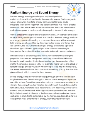 Radiant and Sound Energy Worksheet