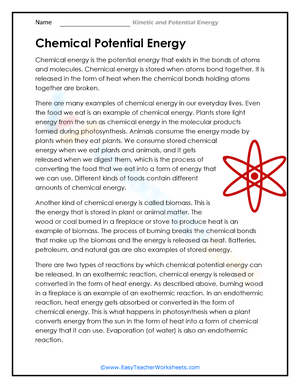 Chemical Potential Energy Reading Worksheet