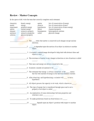 Classifying Matter Worksheet