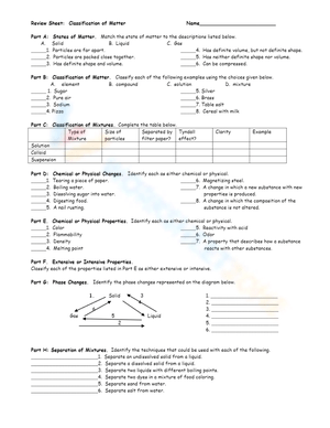 Review Classifying Types of Matter