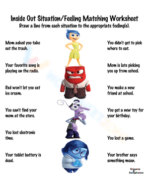 Inside Out Matching Worksheet for Understanding Emotions