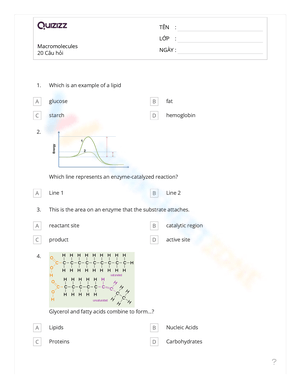 Macromolecule Practice Worksheet for Science Students