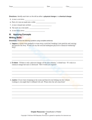 Classification of Matter - Applying concepts