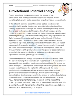 Understanding Gravitational Potential Energy Worksheet